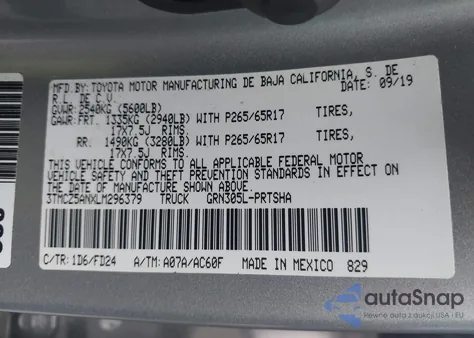 2020 Toyota Tacoma Trd Sport из США, поврежденный, VIN 3TMCZ5ANXLM296379